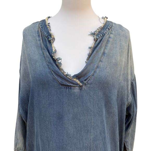 Jaded Gypsy Ozzie Tunic Shirt Sz S/M 100% Cotton Chambray Oversized Hippie Boho - Picture 2 of 8